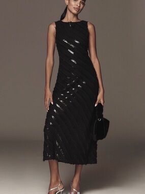 Anthropologie/Endless Rose Black Sequin Midi Dress